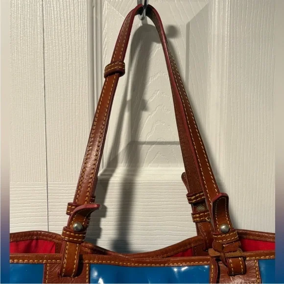Dooney & Bourke Glossy Blue and Brown Tote - Picture 9 of 13